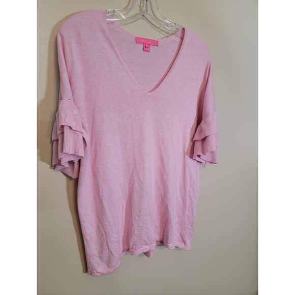 Lilly Pulitzer Kresta Ruffle Sleeves Knit Sweater Heathered Pullover Pink Small - Picture 2 of 6